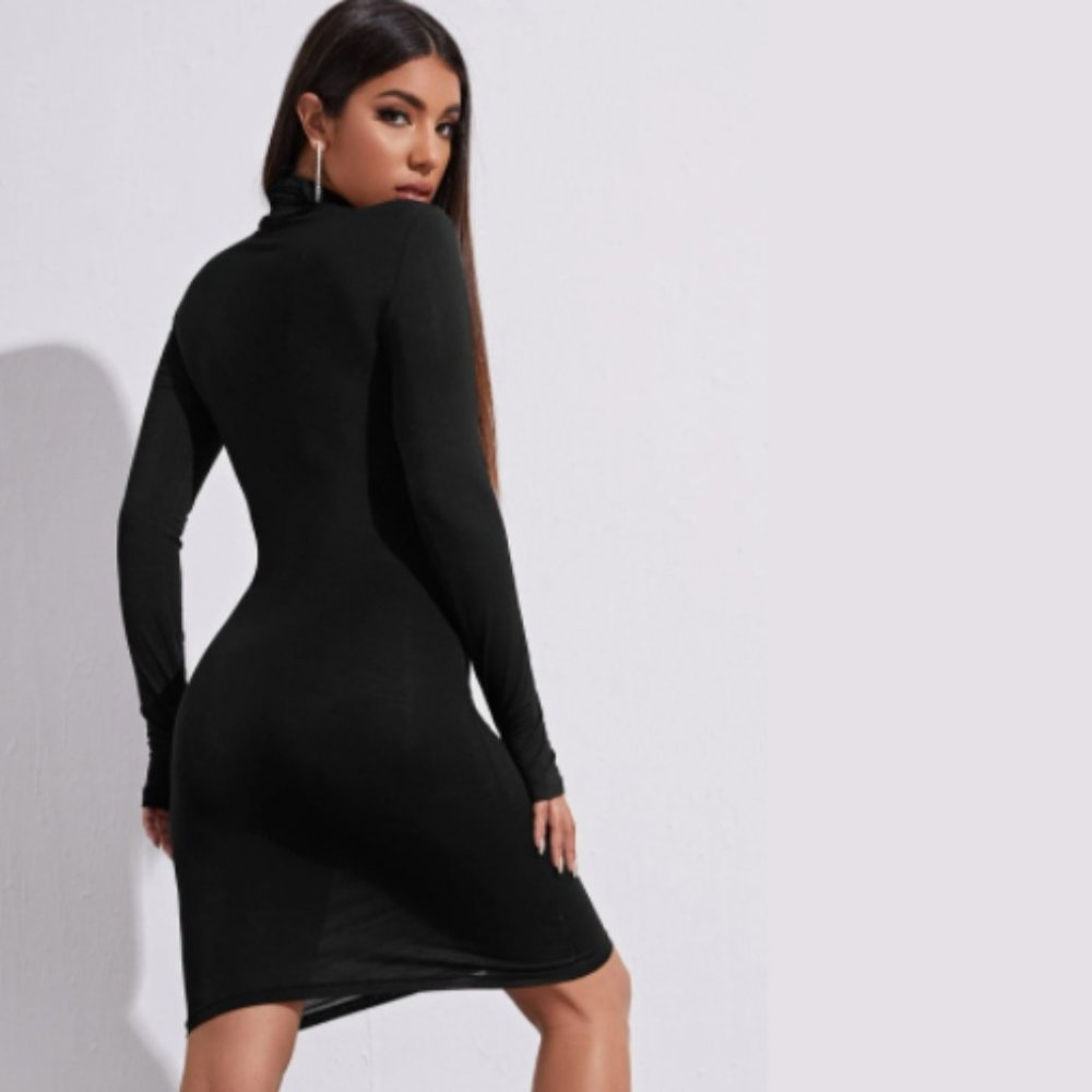 Last Chance! Face Mask Comfy Long Sleeve Sheer Black Dress with thumb holes